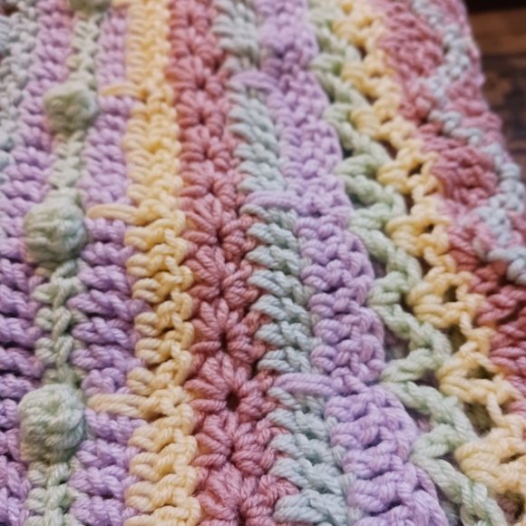 33"x34" Striped Baby Blanket, Sampler Stitch Baby Blanket, Colorful Throw - Picture 4 of 16